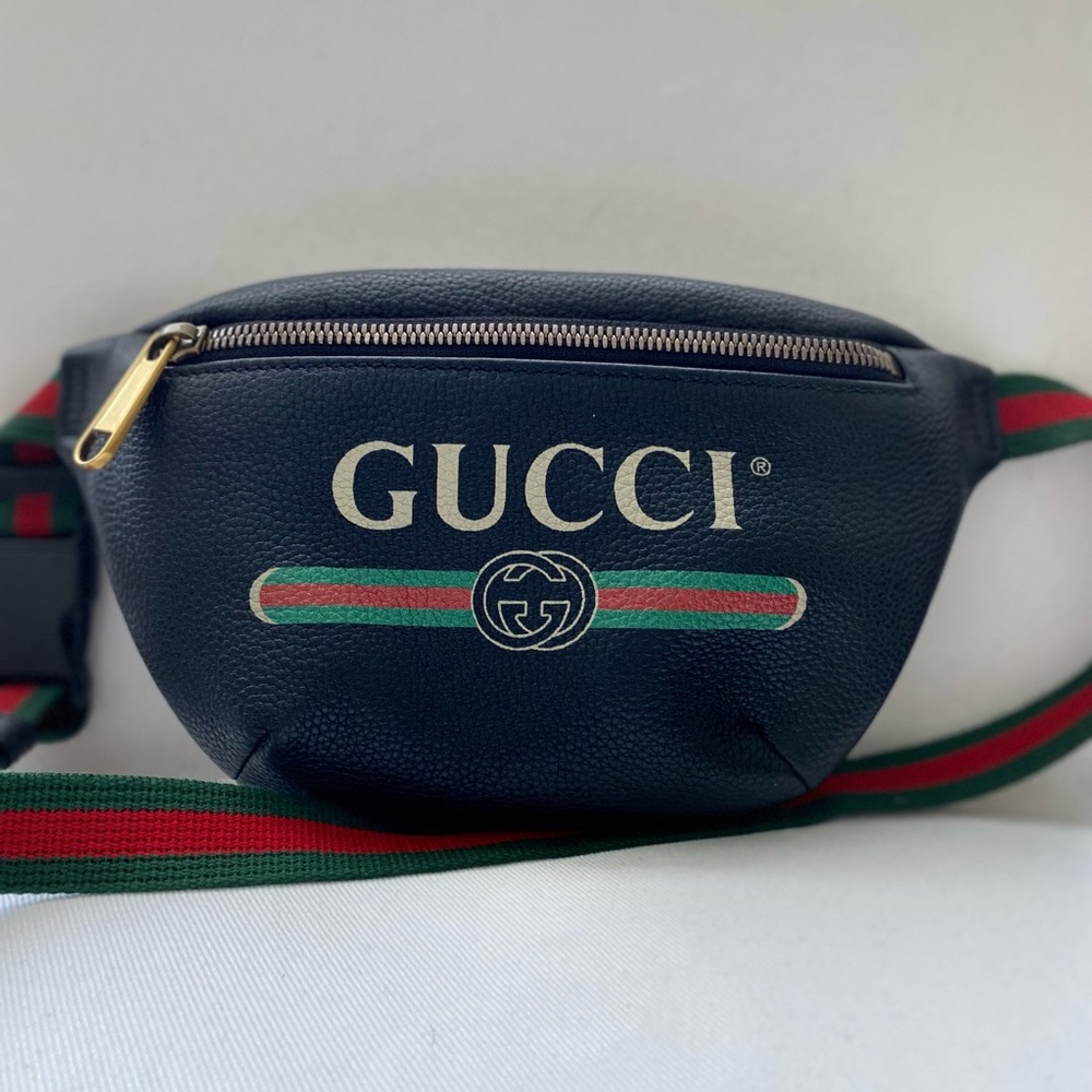 GUCCI Bumbag Print Belt Waist Black Leather Cross Body Bag - USED LIKE NEW